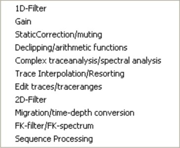 Menu 'Processing'